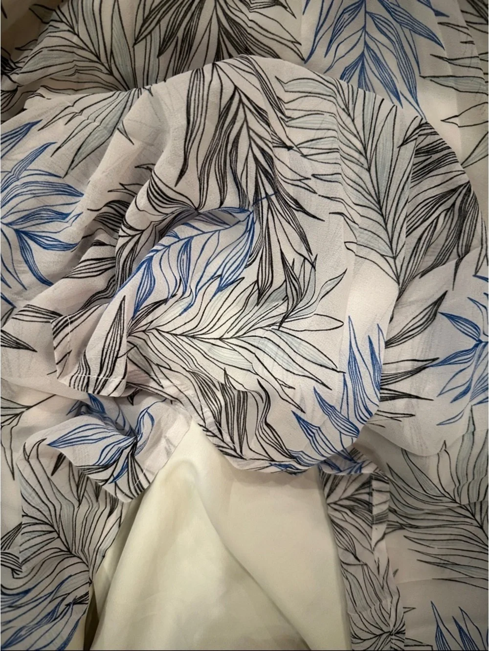 a new day White Circle Skirt with Blue & Gray Leaf Print 28” long